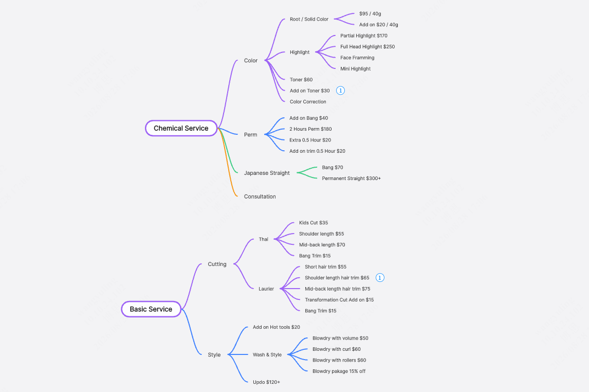 美发沙龙服务项目Price list 1.0