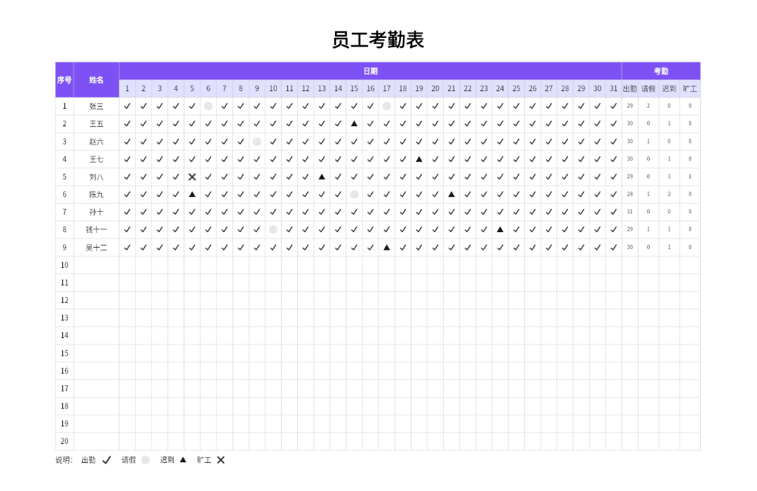 员工考勤表
